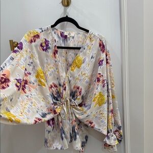 Entro Multicolor Abstract Tie-Front Blouse